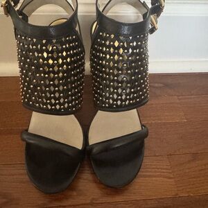 MICHAEL Michael Kors Black and Gold Studded Sandals
